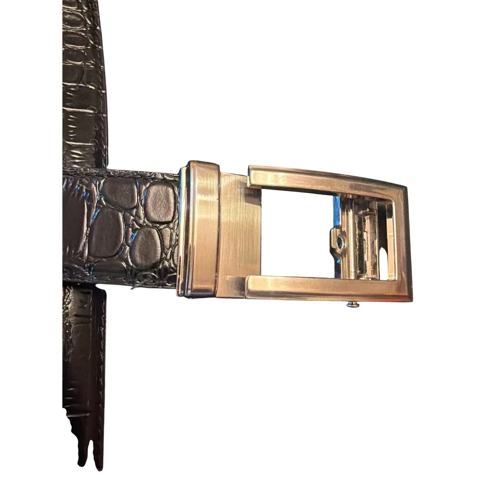 Nexbelt Leather Belt Black Crocodile Embossed Ratchet No Holes Adjustable Dress